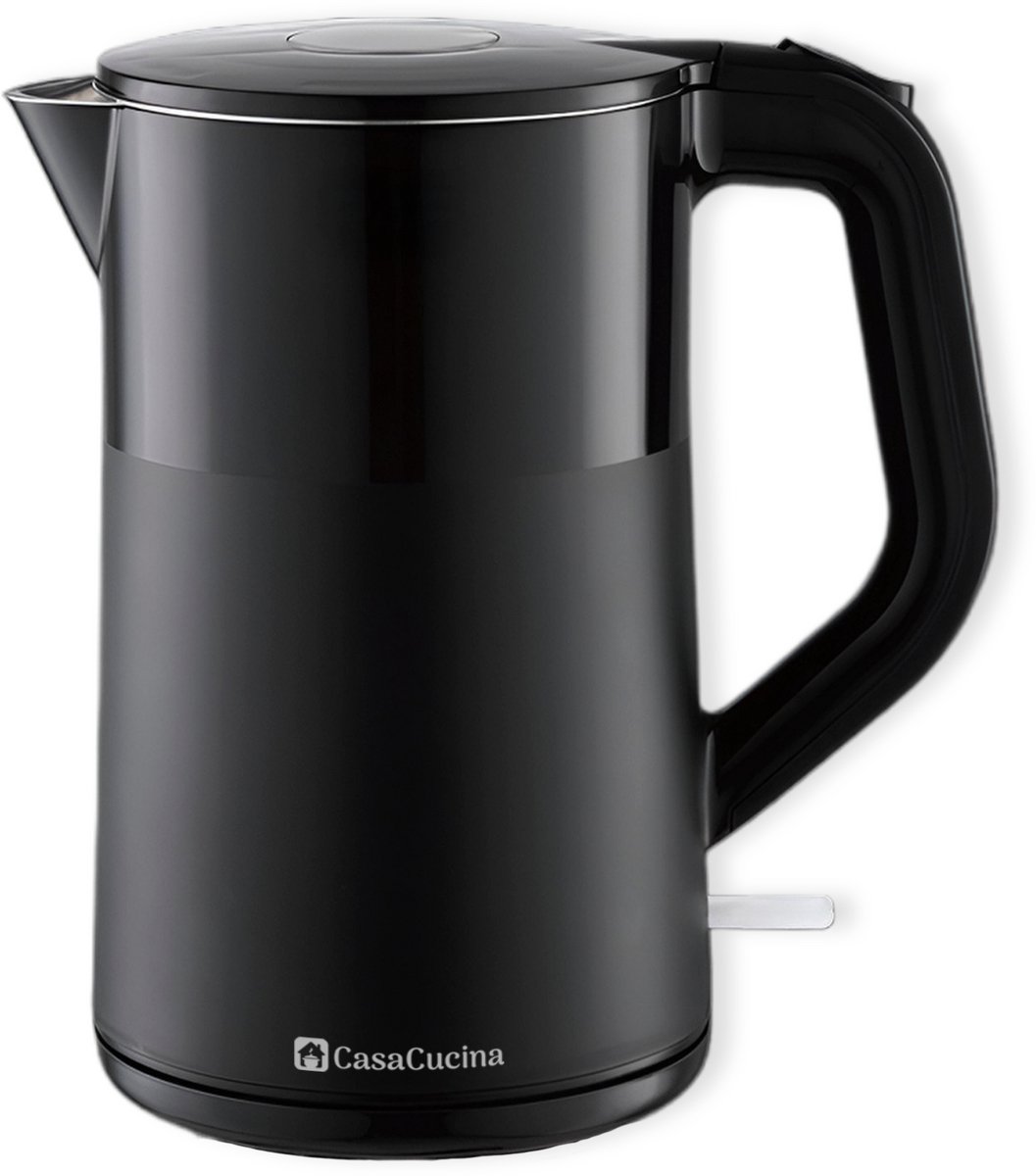 CasaCucina Waterkoker Dubbelwandig - 2200W - Elektrisch - 1.7L - Retro - Met LED - RVS - Cool-touch - Zwart — afbeelding 1