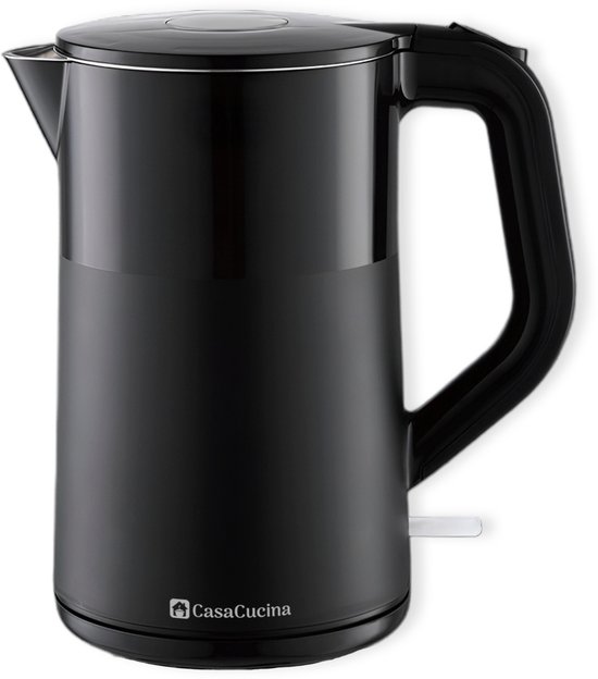 CasaCucina Waterkoker Dubbelwandig - 2200W - Elektrisch - 1.7L - Retro - Met LED - RVS - Cool-touch - Zwart