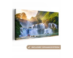 Canvas - Waterval - Zon - Natuur - Bomen - Schilderijen op canvas - Foto op canvas - Canvas schilderijen natuur - 60x30 cm