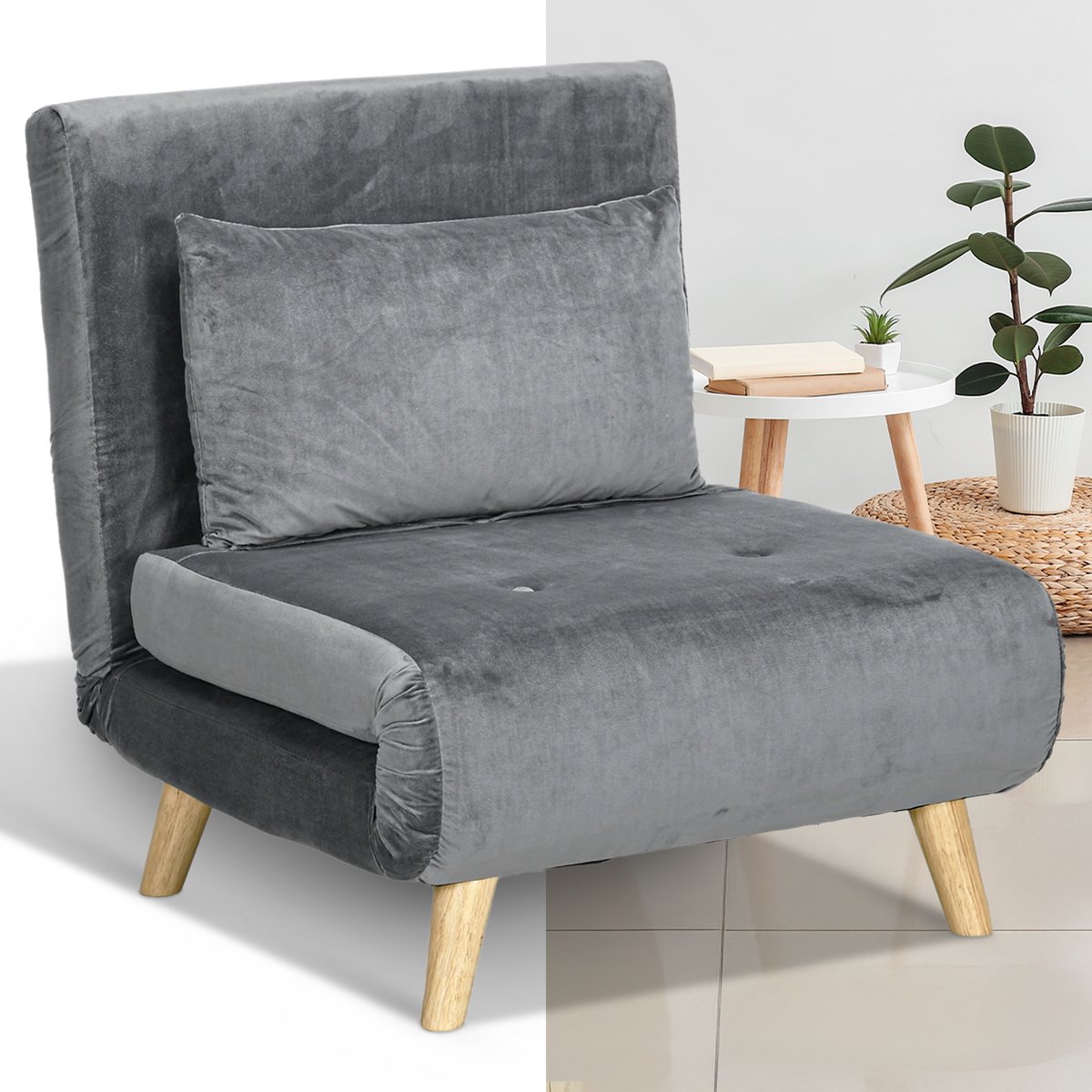 Slaapstoel - Uitklapbaar - Slaapbank - Logeerbed - Zetelbed - Slaapfauteuil - Vouwbed - 1 persoons - Zeer comfortabel - Grijs