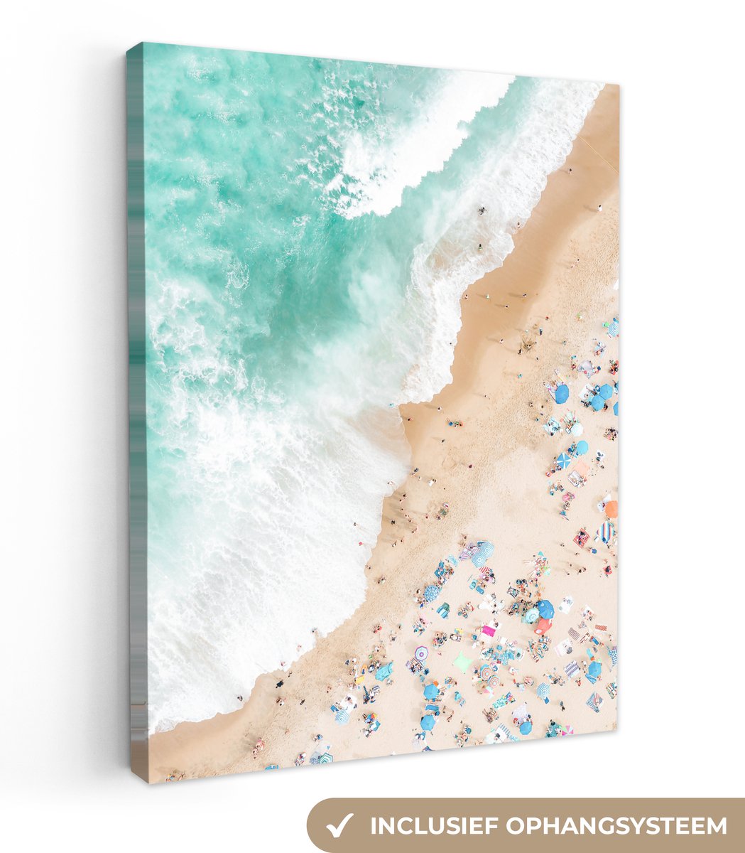 Canvas schilderij 60x80 cm - Wanddecoratie Zee - Strand - Parasols - Zomer - Muurdecoratie