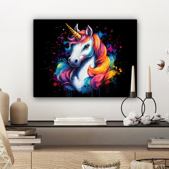 Peinture sur toile 40x30 cm - Décoration murale Graffiti - Licorne - Filles - Coloré - Décoration murale salon - Décoration chambre - Accessoires de chambre - Peintures