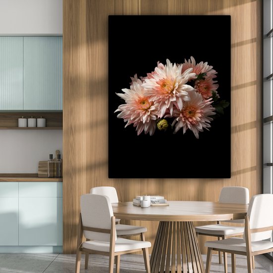 Tableau sur toile Chrysanthème - Fleurs - Wit - Nature - Zwart - 120x160 cm - Décoration murale XXL