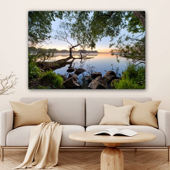 Peinture sur toile - Water - Vue à travers - Arbres - Paysage - Photo sur toile - Toile nature - Décoration murale - 120x80 cm - Canvasdoek