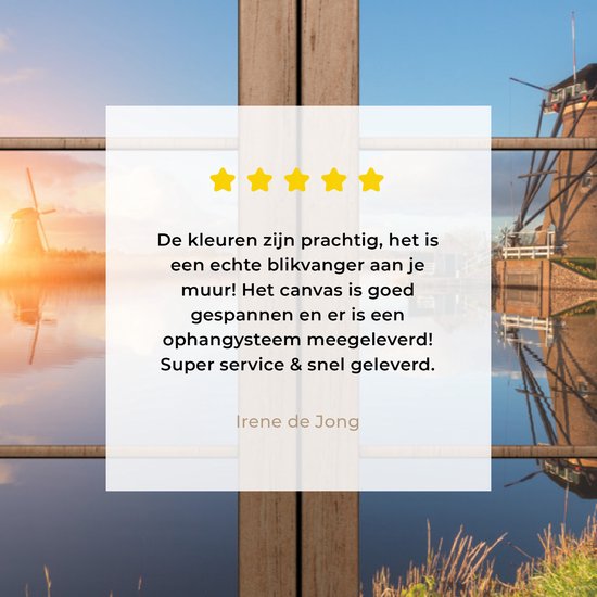 Canvas schilderij 120x80 cm - Wanddecoratie Doorkijk - Molen - Zonsondergang - Muurdecoratie woonkamer - Slaapkamer decoratie - Kamer accessoires - Schilderijen op canvas