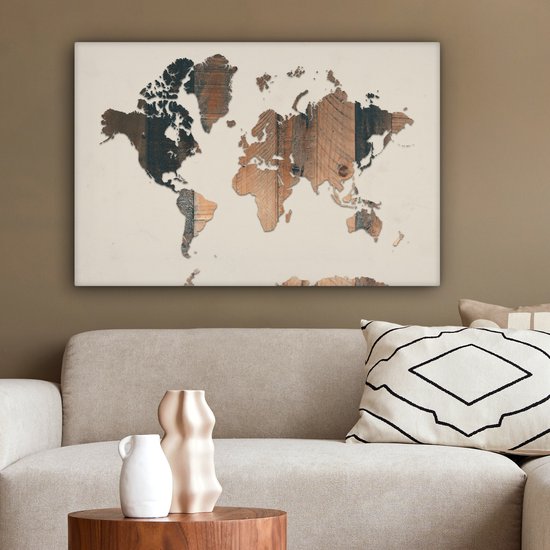 Wereldkaart avec motif de bois sur fond rose | Wereldkaart en bois 60x40 cm