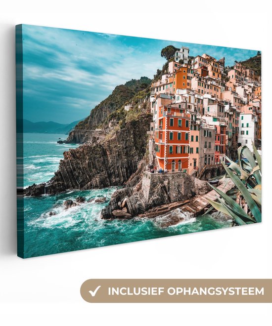 Canvas schilderij 120x80 cm - Wanddecoratie Italië - Huizen - Rots - Muurdecoratie woonkamer - Slaapkamer decoratie - Kamer accessoires - Schilderijen op canvas