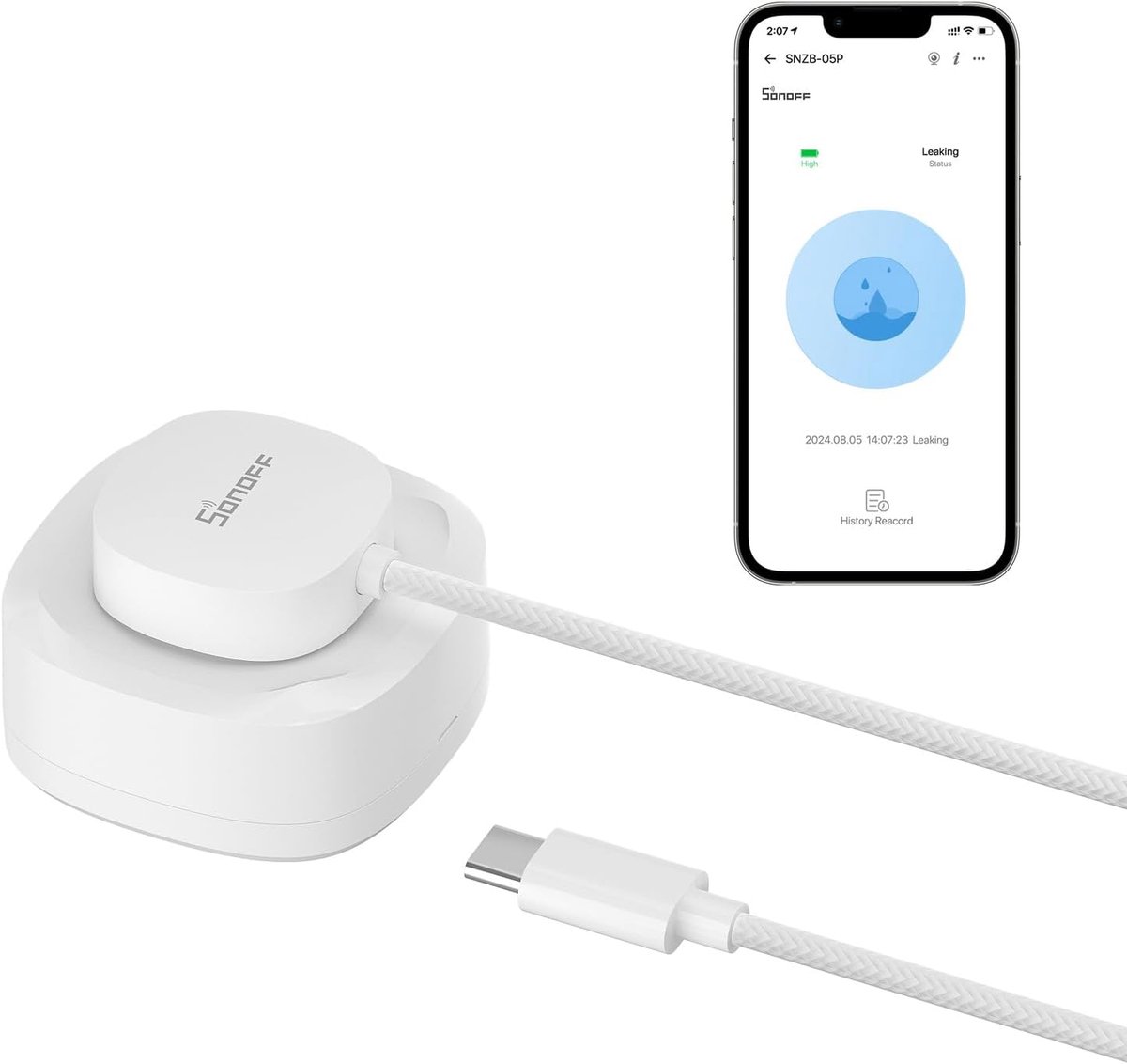 Zigbee Waterdetector met Watersensorkabel voor Slimme Thuismonitoring
