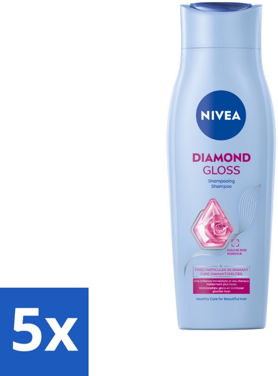 5 x NIVEA Shampoo Diamond Gloss Care 250 ml - Diamanten Glans - Verzorging Haar - Soepel Haar - Gezond Haar - Schitterend Haar