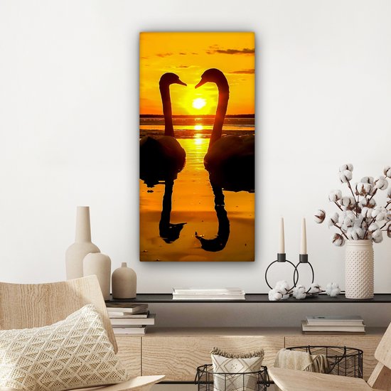 OneMillionCanvasses - Toile - Tableau - Cygne - Coucher de soleil - Water - Vogel - Toile - 40x80 cm - Décoration murale - Intérieur