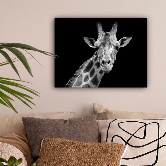 Toile - Animaux sauvages - Girafe - Zwart - Wit - Peintures sur toile - Toile canvas - 40x30 cm - Décoration murale - Salon