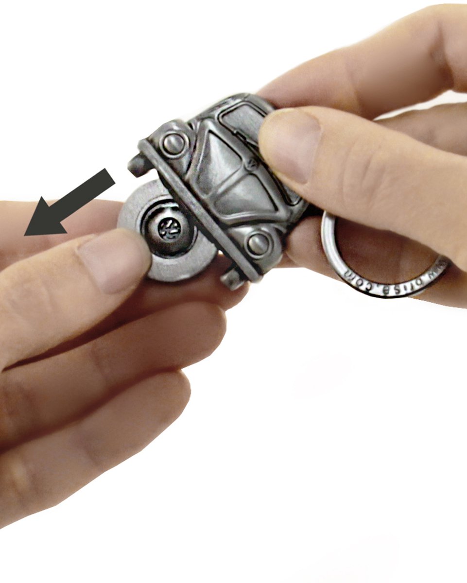 BRISA VW Collection - Volkswagen metalen sleutelhangerring met winkelwagenchip sleutelaccessoire sleutelhouder in Kever-design (zilver)