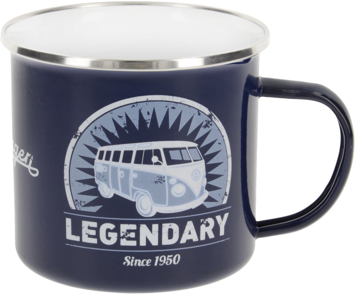 BRISA VW Collection - Volkswagen grote emaille koffie-thee-cappuccino-mok-Haferl mok voor Camping & Outdoor T1 Bulli Bus- motief (500 ml T1 Bulli Bus- motief/ kleurrijk)