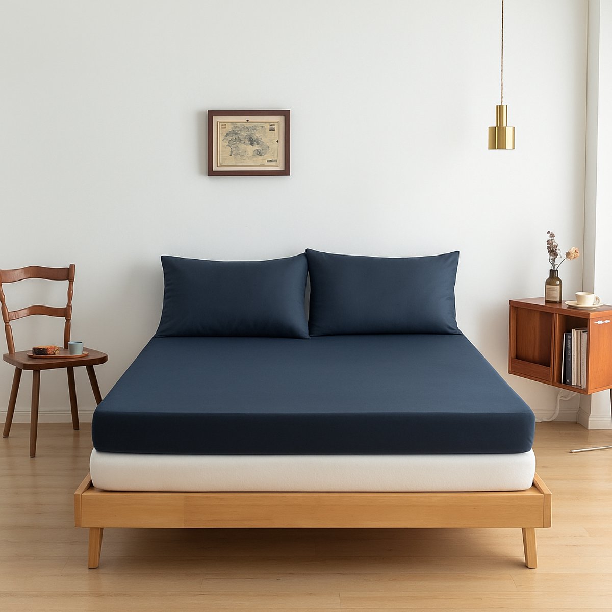 Bamboe hoeslaken Space Blue donkerblauw 200x220 cm – Topdekmatras hoeslaken, zacht, ademend & hypoallergeen | Boomba Bamboo®