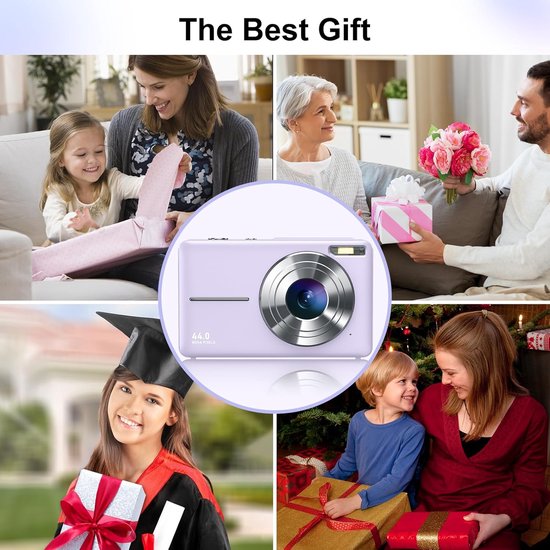 Fotocamera Digitale FHD 1080P 44MP – Compatta, Con Scheda 32GB, Zoom 16X – Per Bambini, Anziani E Principianti (rosa)