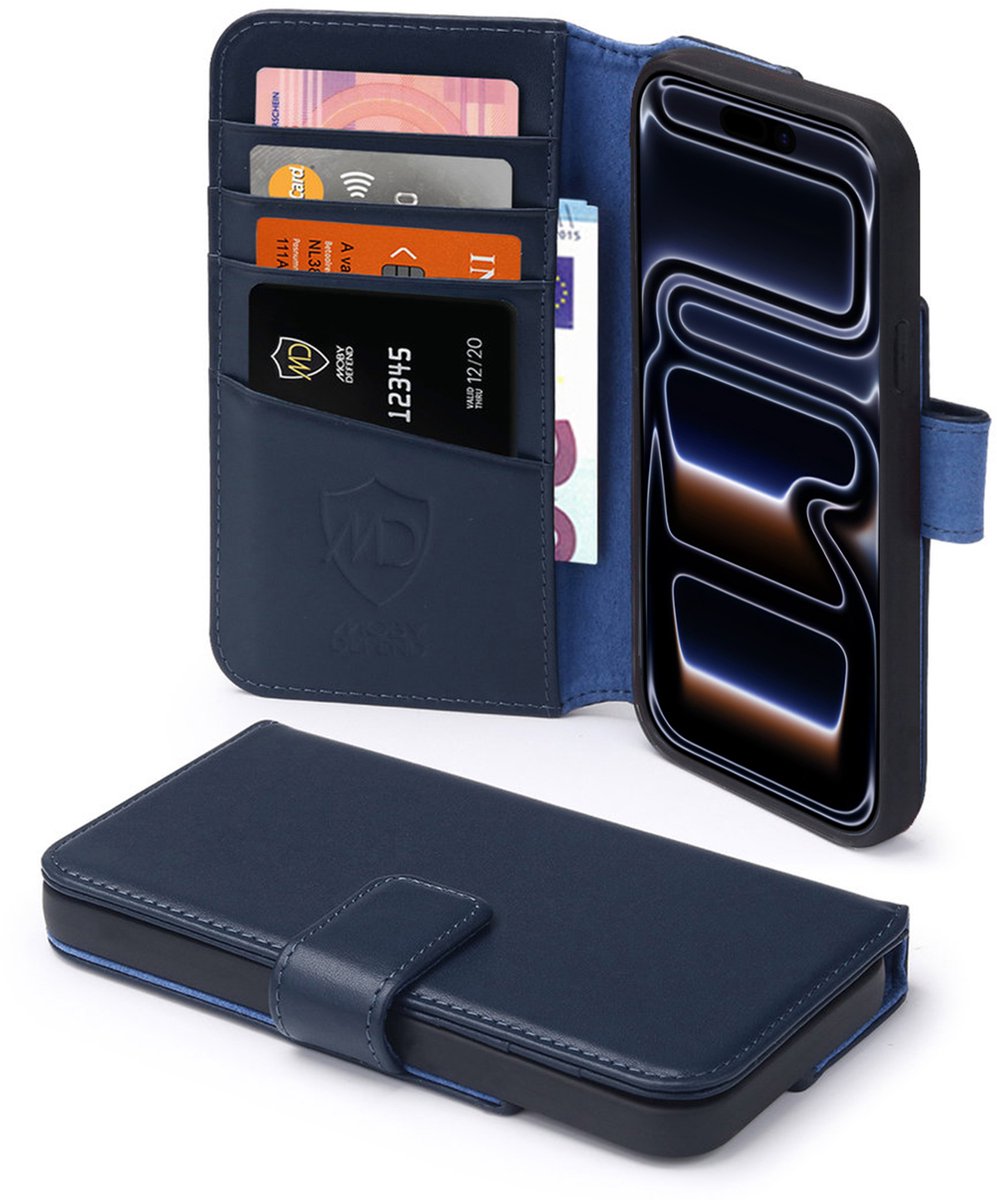 MobyDefend Hoesje - Geschikt voor iPhone 17 Pro - Luxe Leren Wallet Bookcase - Blauw
