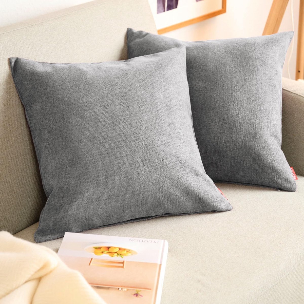 Ibenzoa Set van twee grijze chenille kussenslopen met verborgen ritssluiting verschillende kleuren