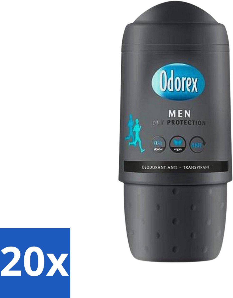 20 x Odorex Deodorant Roller For Men Dry Protection 50 ml - Mannelijke Deodorant - Anti-transpiratie - Zweetbescherming - Alcoholvrije Deodorant - Droge Oksels