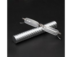 Slanke leesbril zonder montuur, mini-leesbril op zakformaat, visueel hulpmiddel voor vrouwen en mannen met etui - 2.0 dioptrie