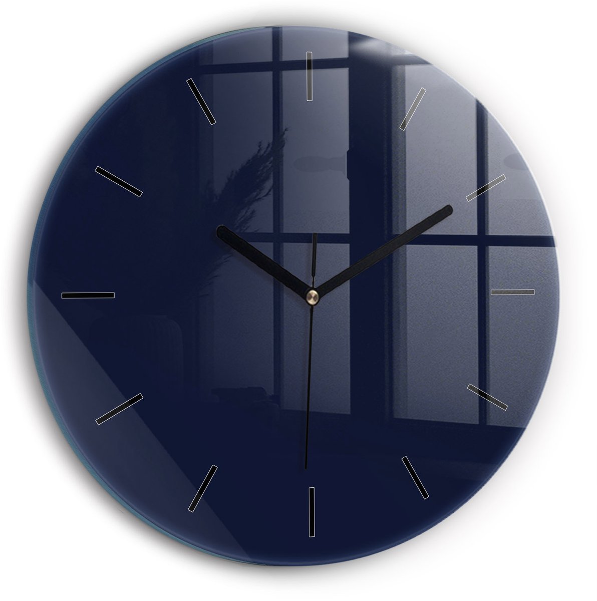 Wallfluent Wandklok - Donker marineblauw Ronde Glazen Klok - 30 cm x 30 cm - Donker marineblauw Wandklok - Zwarte Handen - Wandklok Zonder Cijfers - Stille Wandklok Slaapkamer - Ronde Glazen Wandklok - Industrieel Wandklok - Ronde Glas Klok