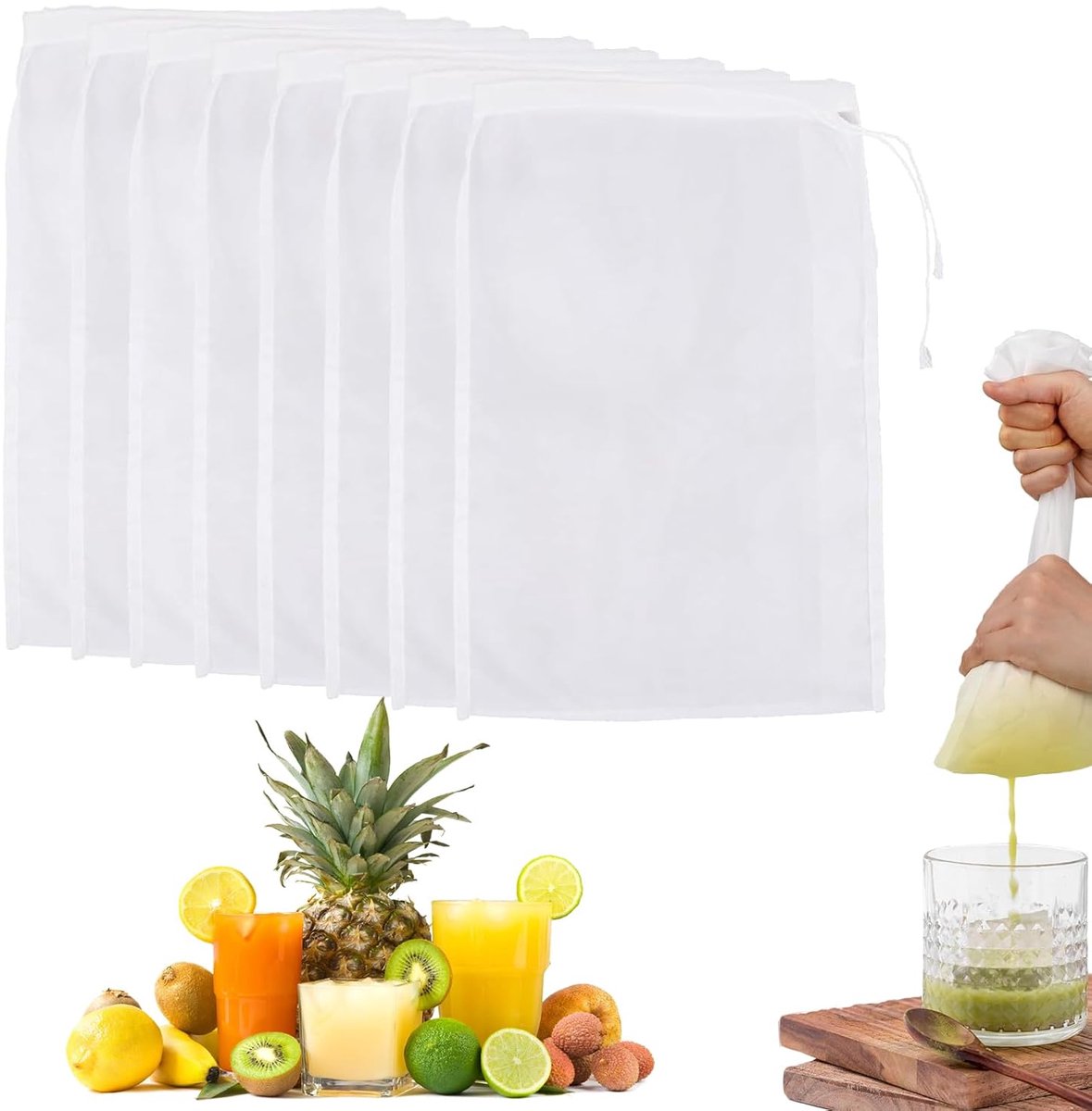 Herbruikbare Notenmelkzakken - Duurzaam Nylon - Set van 8