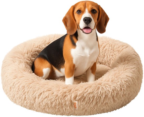 Lizzy & Lola - Panier moelleux pour chien Donut – 80 cm rond – Beige – Extra doux et lavable