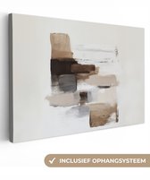 Canvas schilderij 140x90 cm - Exclusieve wanddecoratie Penseelstreken - Balans - Beige - Bruin - Muurdecoratie woonkamer - Slaapkamer decoratie - Kamer accessoires - Schilderijen op canvas