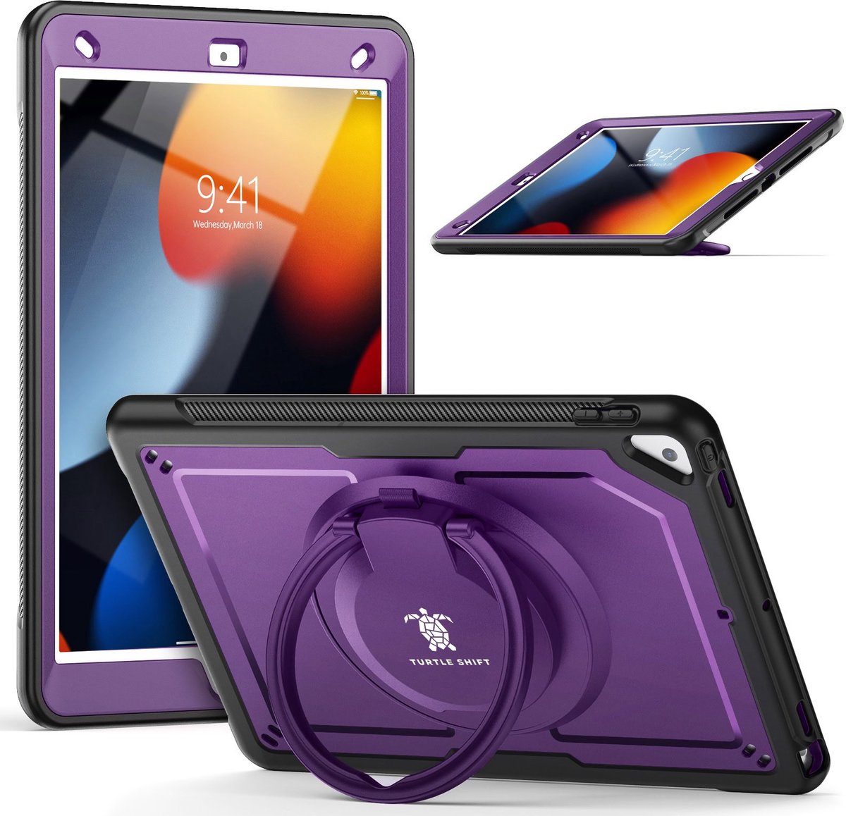 Turtle Shift Hoes - Geschikt voor iPad 9 / iPad 8 / iPad 7 - Hoes met screen protector - Uitklapbare standaard - 10.2 inch (2021/2020/2019) - Paars