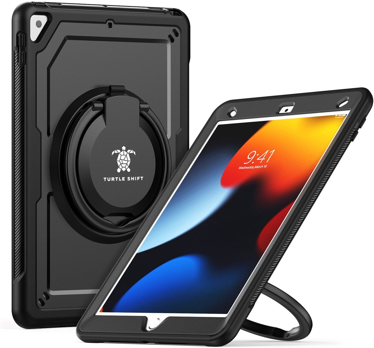Turtle Shift Hoes - Geschikt voor iPad 9 / iPad 8 / iPad 7 - Hoes met screen protector - Uitklapbare standaard - 10.2 inch (2021/2020/2019) - Zwart