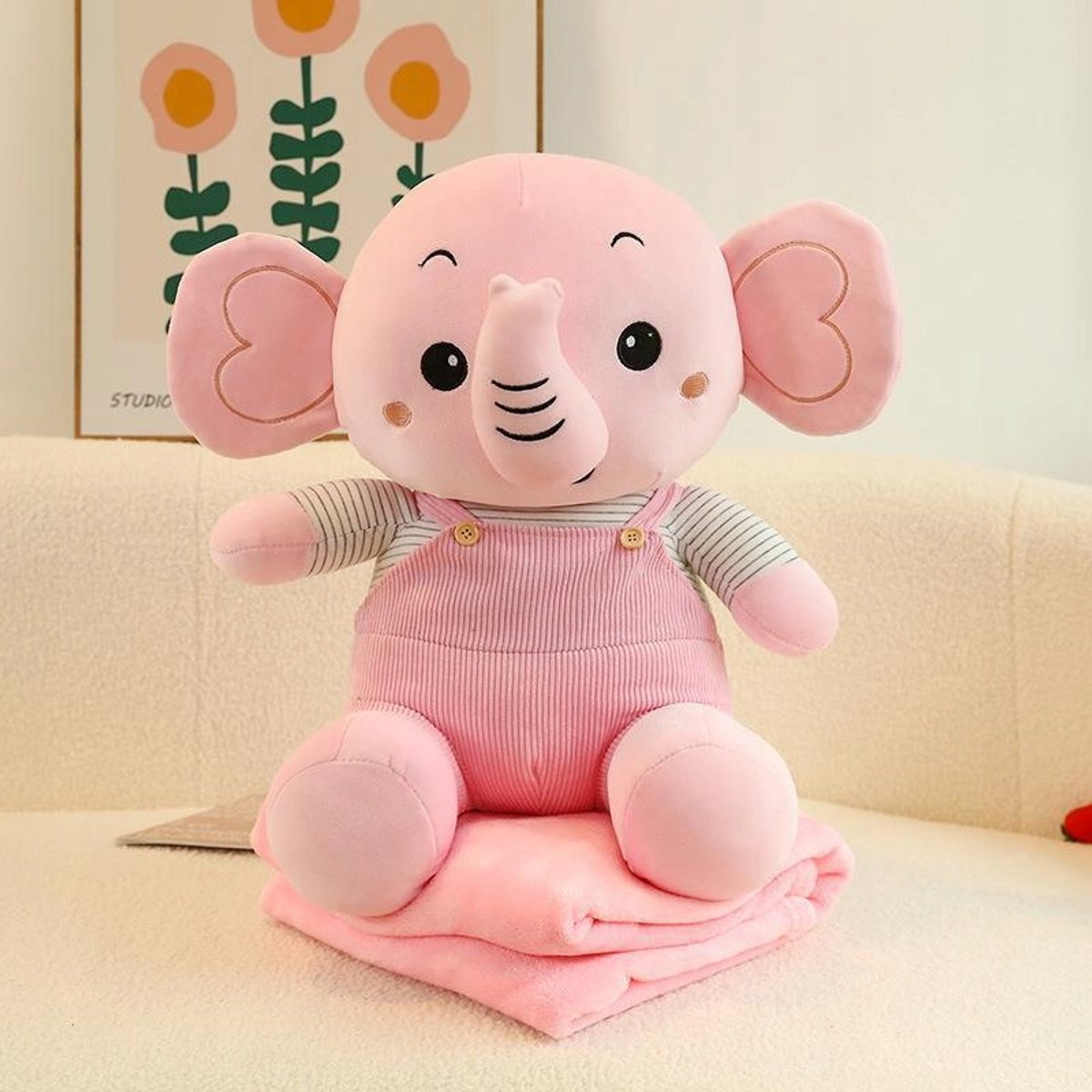 Roze Olifant Knuffel met Dekentje 3-in-1