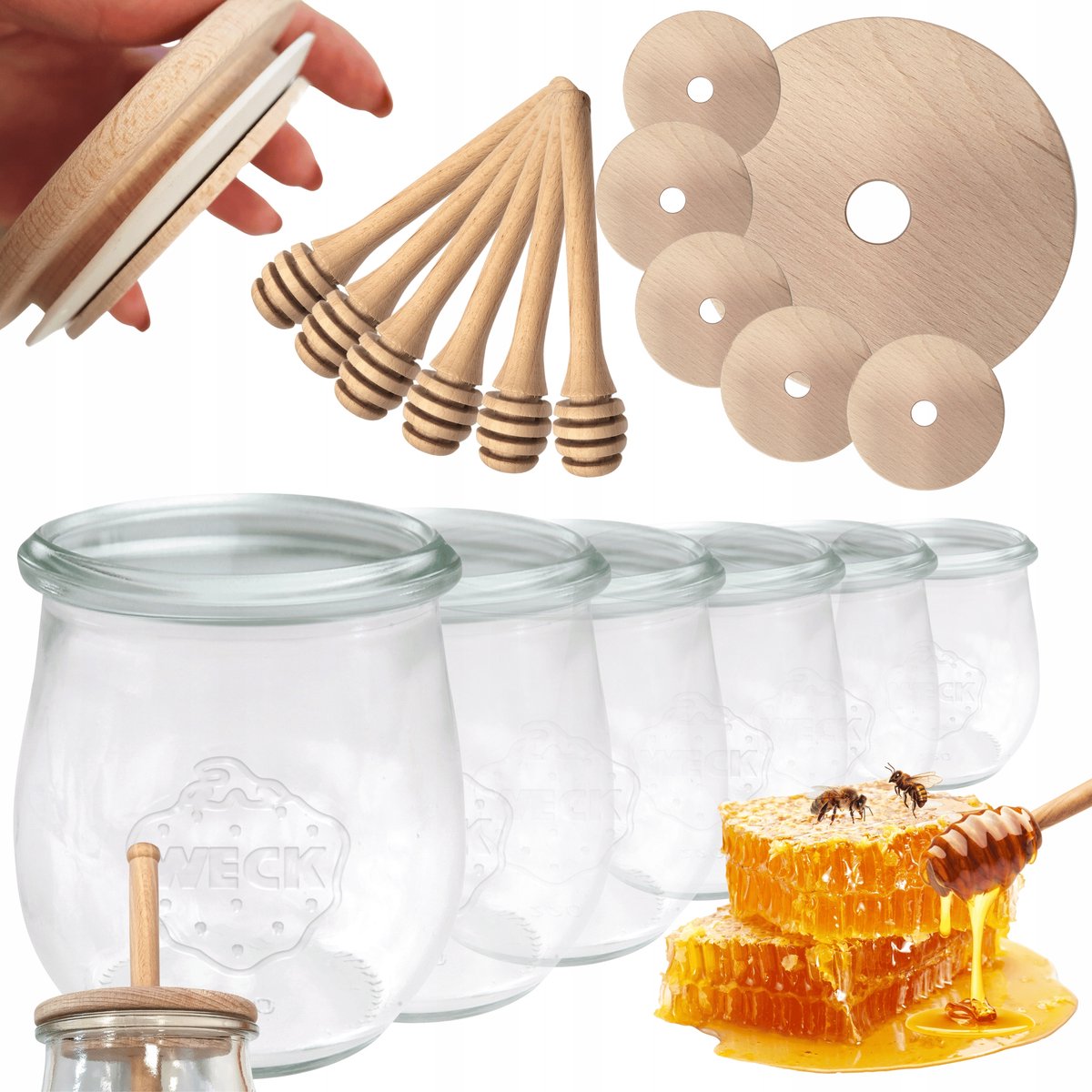 WECK Honingpotten met Lepel 220ml - Set van 6 Stuks