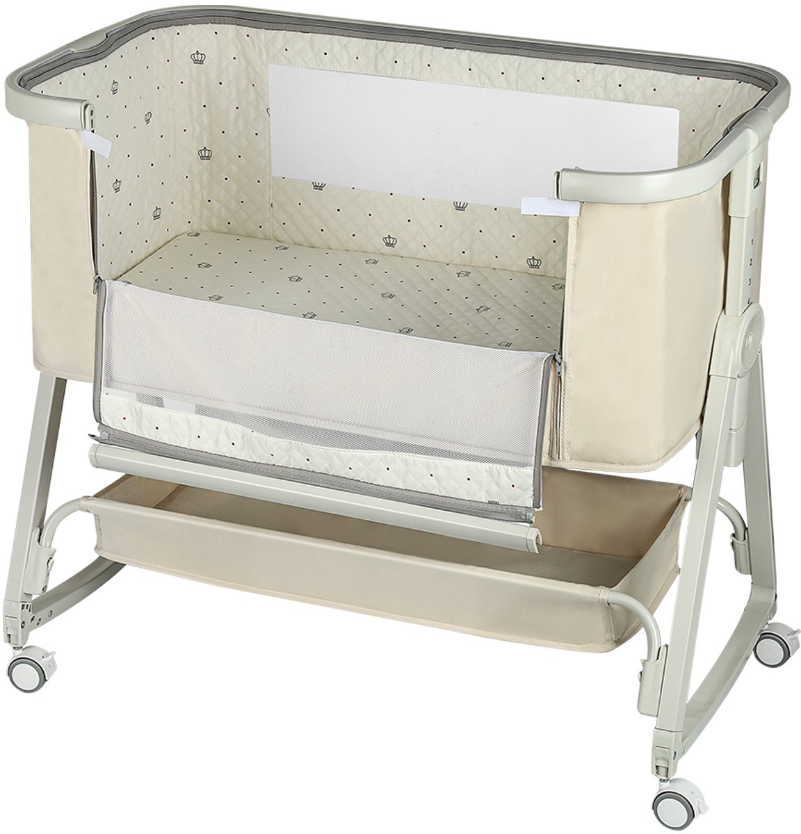 PIPIPOXER-Co-sleeper - Babybedje , 6-traps hoogteverstelling, inclusief matras, beige