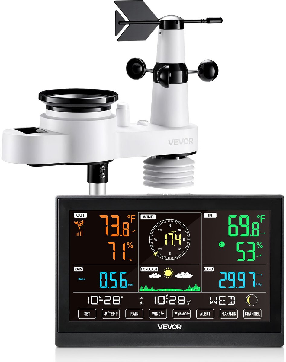 VEVOR 5-in-1 Weerstation Draadloze Weersverwachting met Sensor 7,5 Inch Display