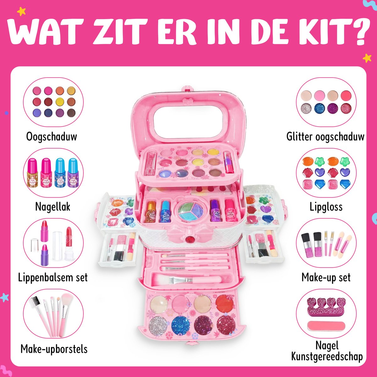 Ilona kinder make up meisje - koffer - Make up koffer voor kinderen - 52 delige set - compact - roze — afbeelding 6