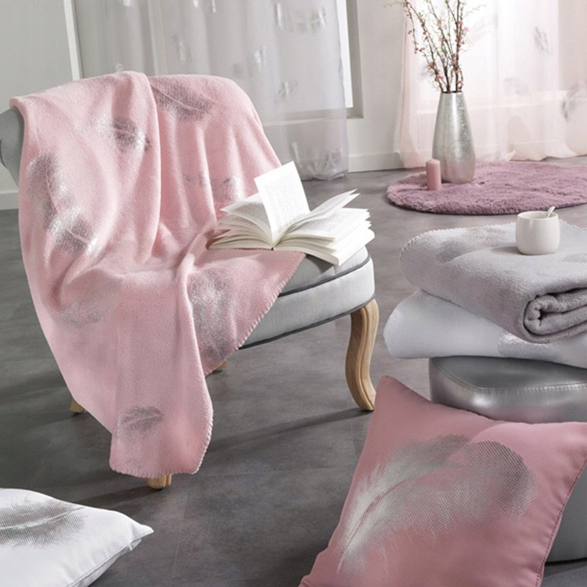 Zachte Roze Deken 150x200cm met Zilveren Veren - Perfect Cadeau