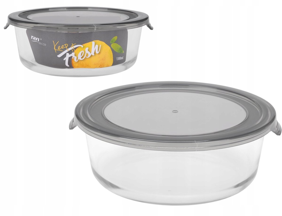 Ravi Keep It Fresh Glazen Voedselcontainer Rond 1300ml - Oven & Magnetronbestendig