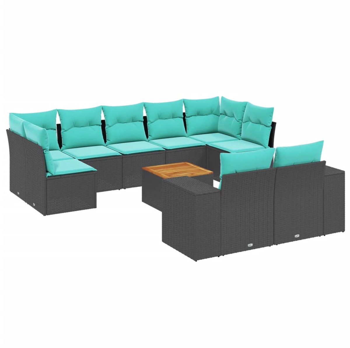 vidaXL - 10-delige - tuinbankset - met - kussens - van - zwart - polyrotan