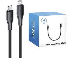 20w kabel geschikt voor iPhone met Lightning - 4 pack - 30cm kort - Zwart - Phreeze