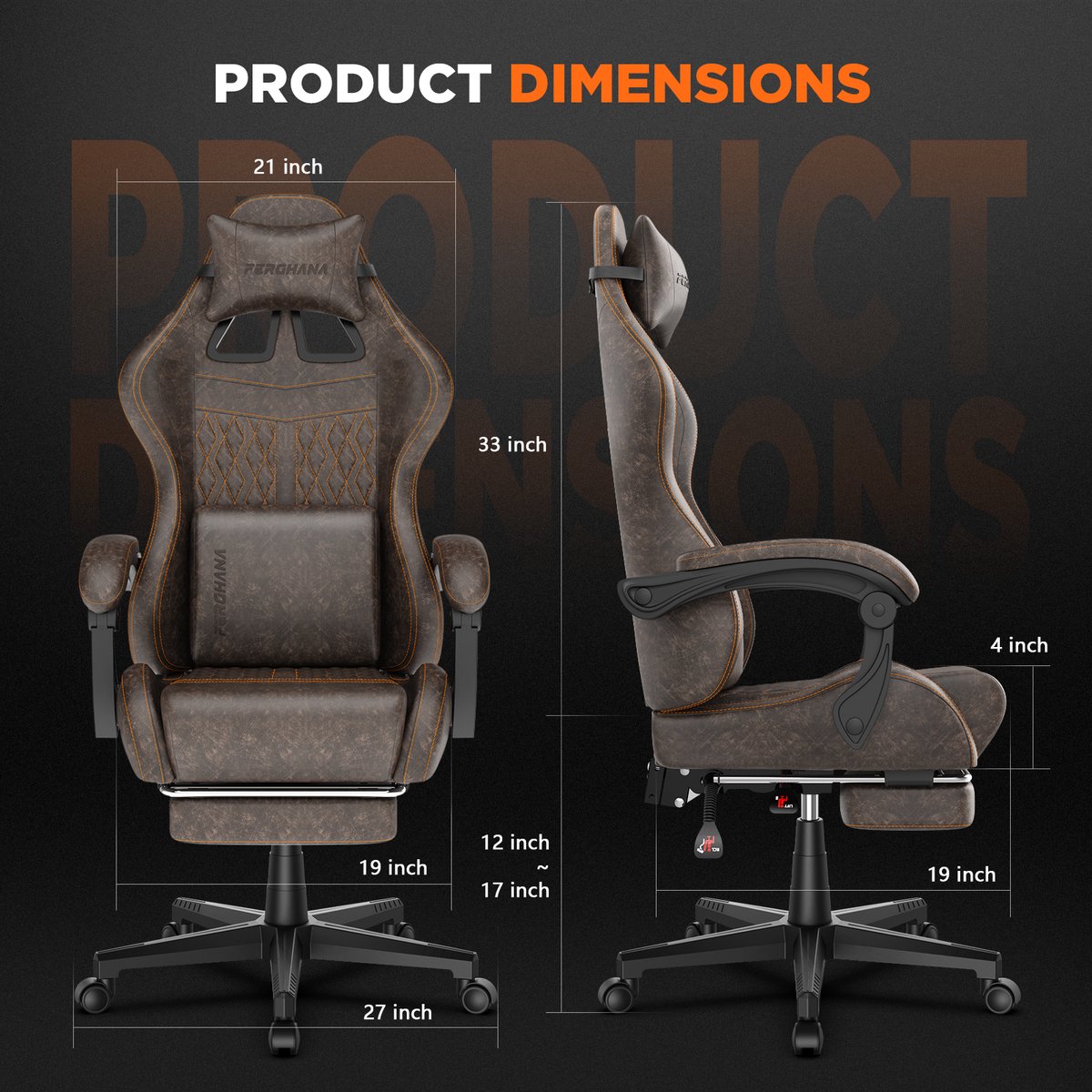 Soontrans-Gaming Stoel-Inklapbare Voetensteun-Gamestoel Verstelbaar Rugleuning-Ergonomische Gaming Chair-Bureaustoel-Max Draagvermogen 120 kg-PU Kunstleer Computerstoel Gaming Voor Volwassenen en Jongeren-Bruin thumbnail 4