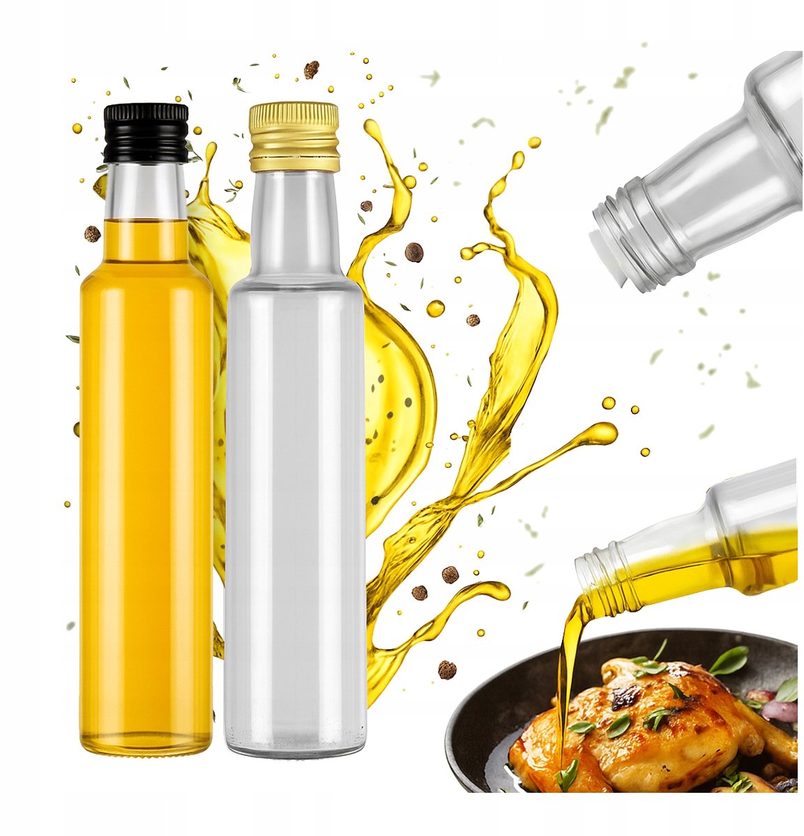 10x Glazen Flesjes DORICA 250ml met Doseerder - Olie, Azijn, Sap