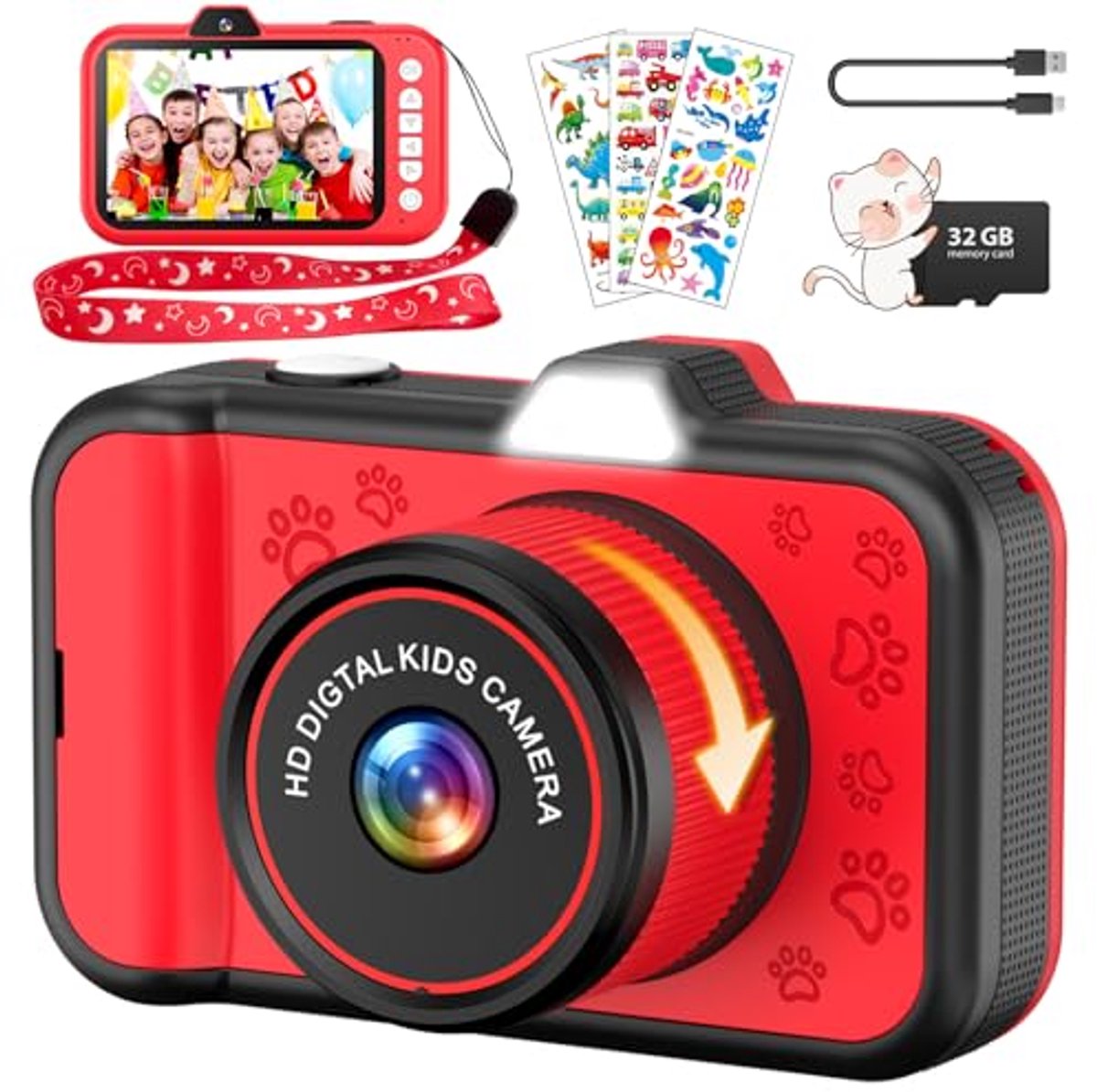 Kindercamera met 3,5 inch scherm en 360° draaibare zoomlens, 1080p digitale fotocamera voor kinderen