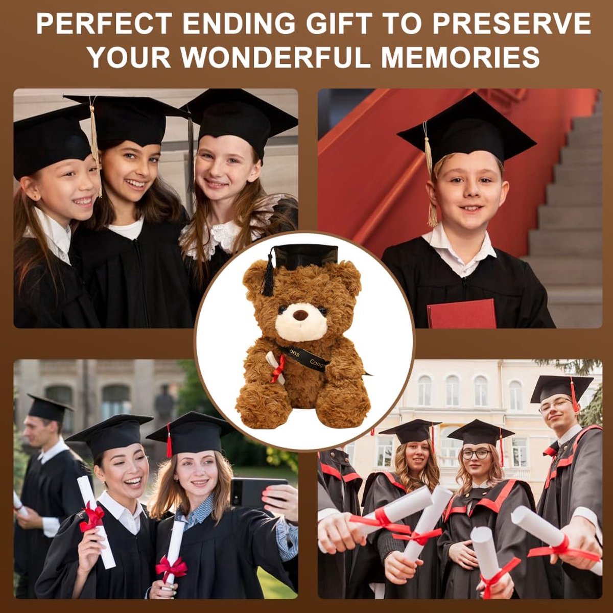 Teddybeer knuffelbeer - Pluche knuffels met diploma en doctorshoed voor meisjes en jongens - Afstudeercadeau - Geslaagd examen cadeau - Bachelor diploma cadeau - beertjes knuffels - 23 cm — afbeelding 3