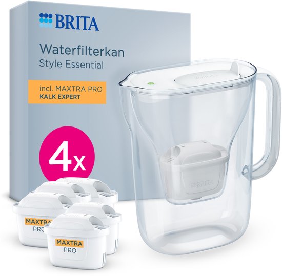 Foto: Brita waterfilterkan style essential wit 2 4l incl 4x maxtra pro kalk expert past in de koelkast met smart led light klapdeksel wordt verzonden in een duurzame verpakking