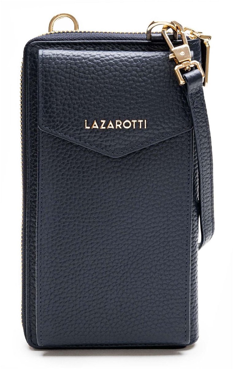 Lazarotti Leren portemonnee schoudertas Bologna Leather Zip Around Wallet With Phone Pocket Navy 2 donkerblauw