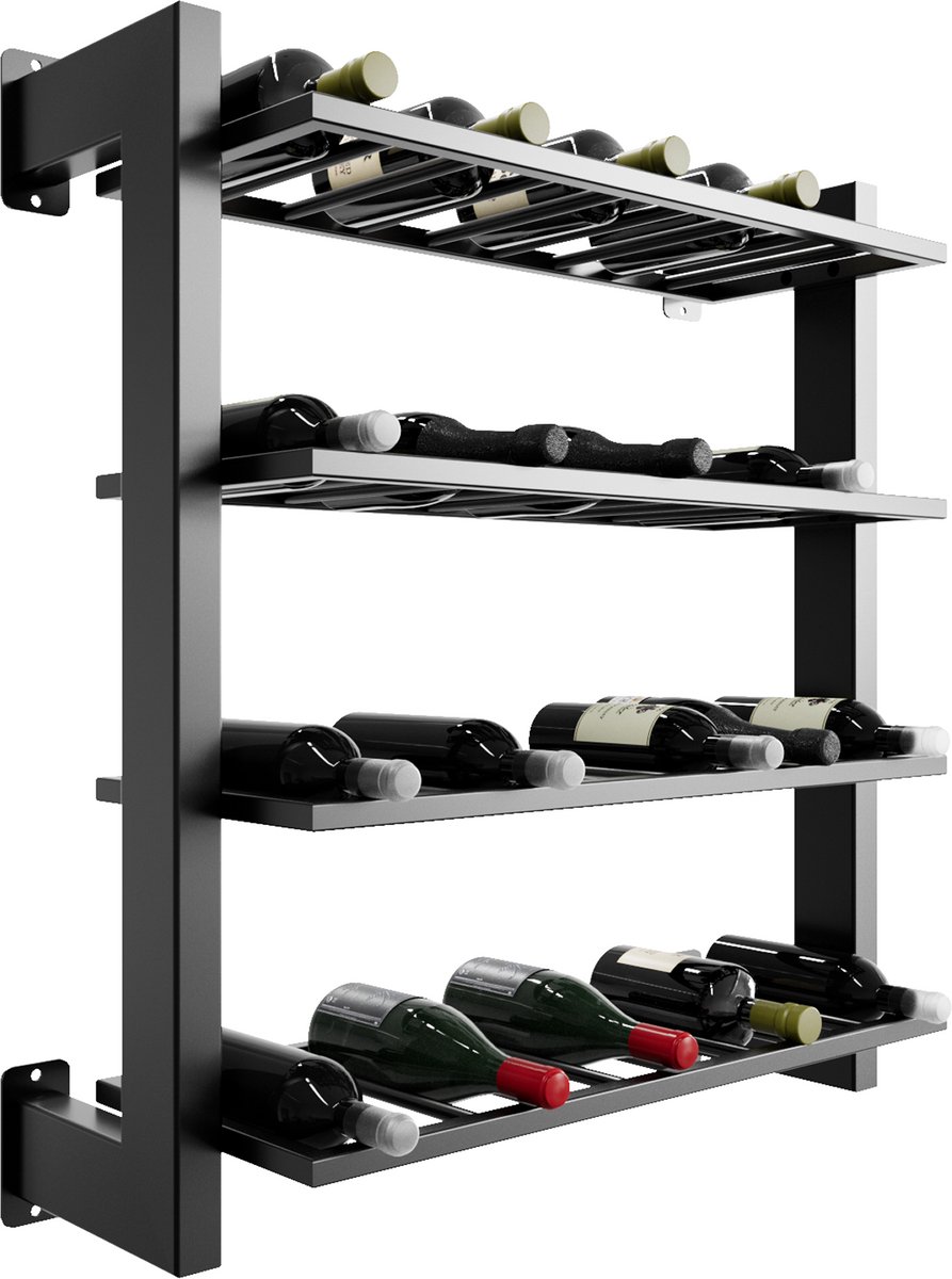 MetaloPro Wijnrek Canary – Zwart Metalen Wijnrek Voor 36 Wijnflessen, Robuust Design Voor Keuken, Kelder Of Bar – 90x80x30cm