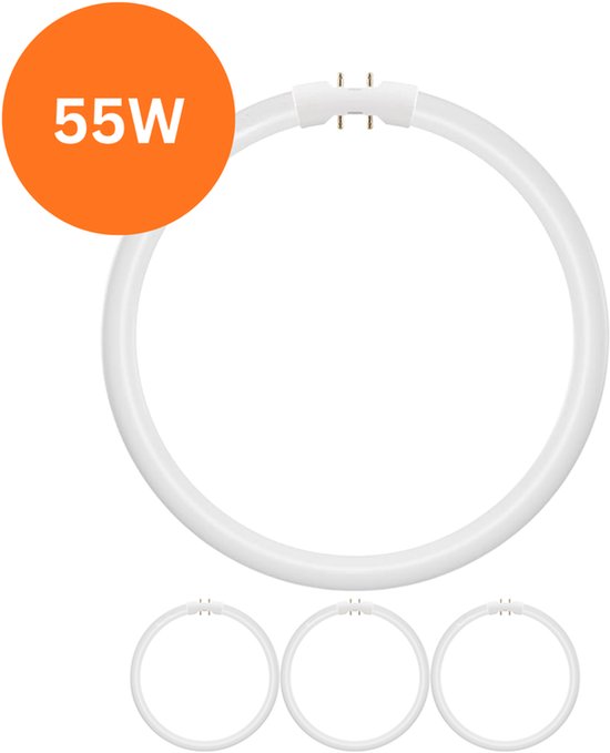 Drie cirkelvormige tl-buizen van 55W met 4-pins aansluiting.