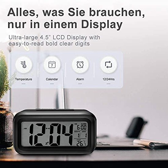 Digitale wekker met slim nachtlampje en sluimerfunctie - 12/24 uur display voor zware slapers en kinderen — afbeelding 2