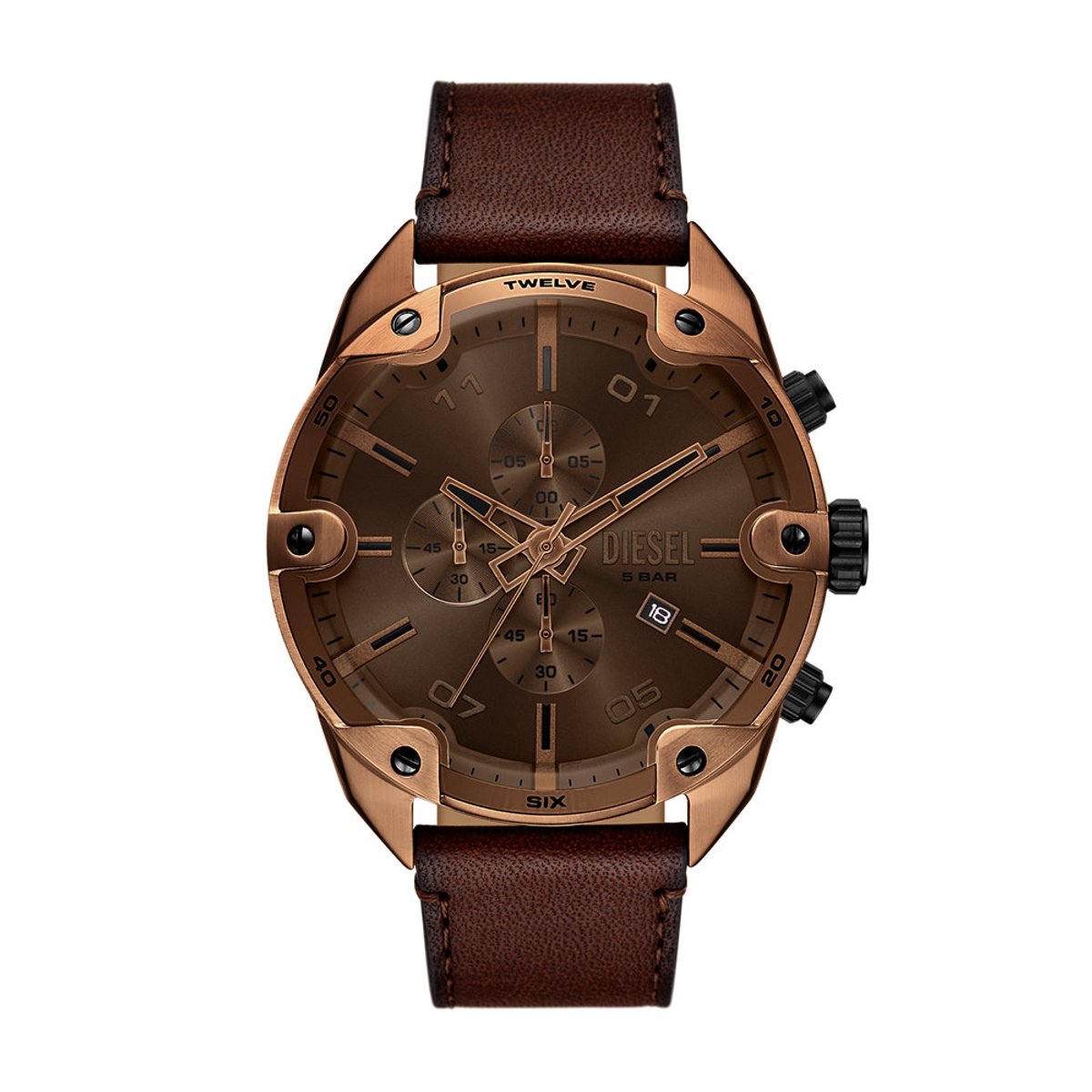 Diesel SPIKED Heren Horloge 49 mm - Bruin