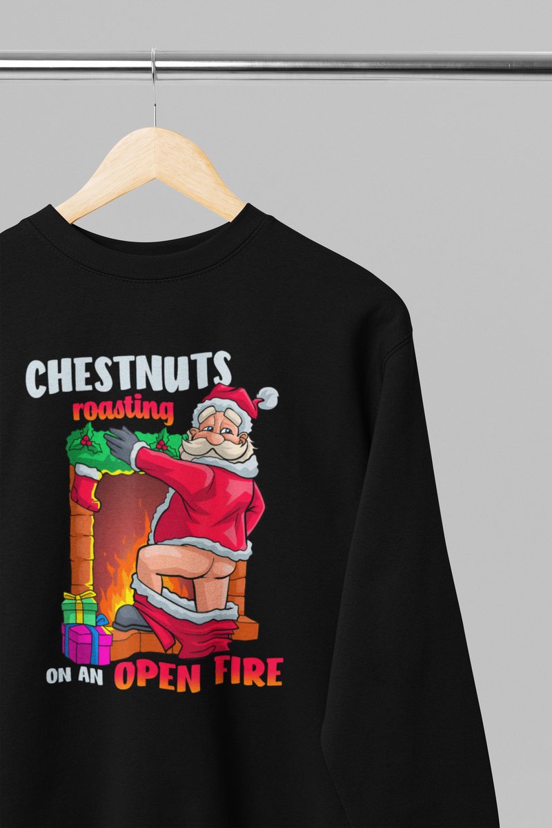 Foute kersttrui - Chestnuts roasting - Wurban Wear | 18+ | Grappige sweater | Leuk cadeau | Unisex sweater | Oversized sweater | Kersttrui heren | Foute kerstkleding | Kerst sweater | Kerst diner | Kersttrui dames | Foute kersttruiendag 2025 | Zwart