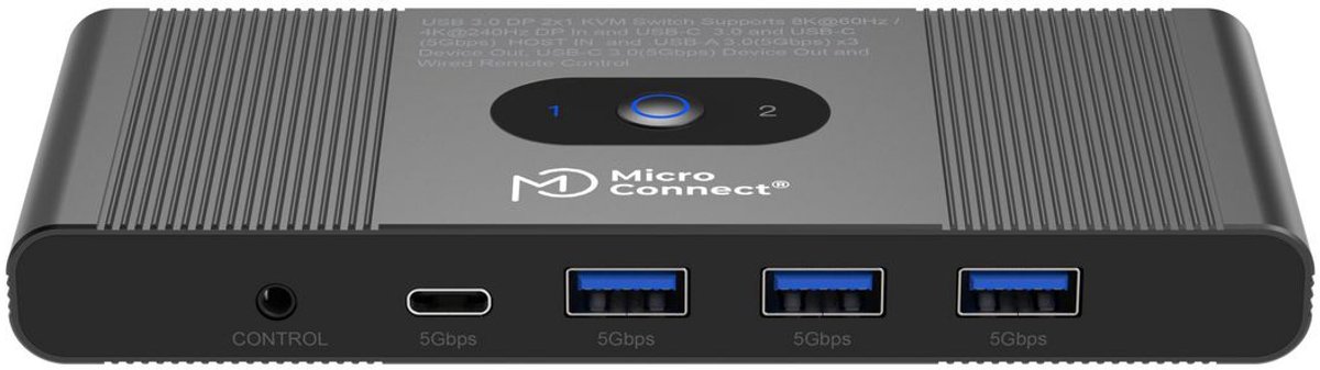 MicroConnect Displayport & USB-C KVM Switch 2-Port (MC-DP-KVM202K)